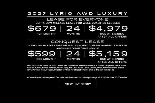 2027 LYRIQ AWD LUXURY. Ultra-low milege lease for well-qualified lessees. $679 per month 24 month...